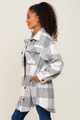 Grey Plaid Brushed Long Shacket