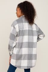 Grey Plaid Brushed Long Shacket