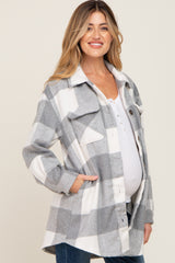 Grey Plaid Brushed Long Maternity Shacket