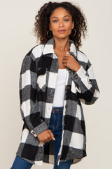 Black Plaid Brushed Long Maternity Shacket