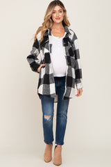 Black Plaid Brushed Long Maternity Shacket