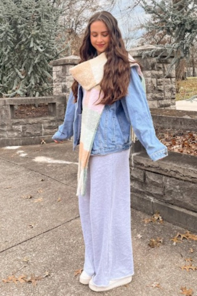 Heather Grey Wide Leg Fray Hem Sweatpants