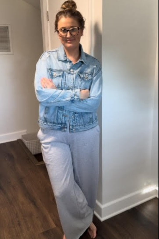 Heather Grey Wide Leg Fray Hem Sweatpants
