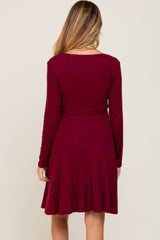 Burgundy Soft Rib Knit Sash Tie Maternity Dress