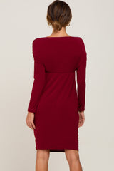 Burgundy Ruched Off Shoulder Long Sleeve Dress