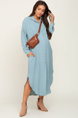 Sage Button Down Front Pocket Maternity Midi Dress