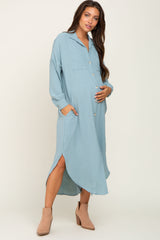 Sage Button Down Front Pocket Maternity Midi Dress