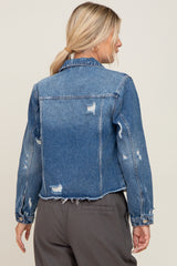 Navy Blue Distressed Cropped Denim Jacket