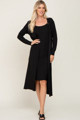 Black Ribbed Cardigan 2 Piece Set