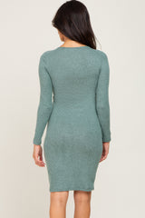 Green Brushed Knit Long Sleeve Wrap Nursing Dress