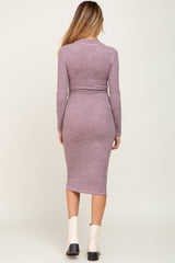 Mauve Brushed Knit Long Sleeve Mock Neck Maternity Dress