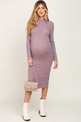 Mauve Brushed Knit Long Sleeve Mock Neck Maternity Dress