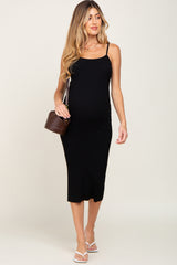 Black Ribbed Sleeveless Fitted Maternity Dress