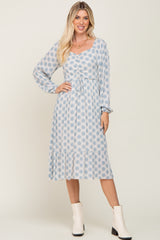 Blue Printed Cinched Maternity Midi Dress
