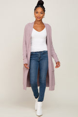 Mauve Open Front Long Maternity Cardigan