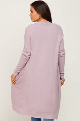 Mauve Open Front Long Maternity Cardigan