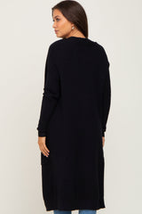 Black Open Front Long Maternity Cardigan