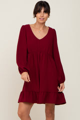 Burgundy Long Sleeve Gathered Tier Maternity Dress