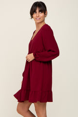 Burgundy Long Sleeve Gathered Tier Dress