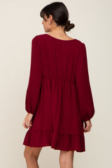 Burgundy Long Sleeve Gathered Tier Dress