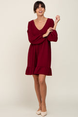 Burgundy Long Sleeve Gathered Tier Dress