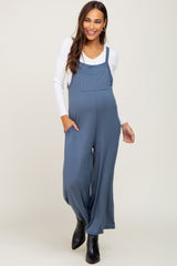 Navy Sleeveless Pocketed Wide Leg Maternity Jumpsuit