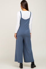 Navy Sleeveless Pocketed Wide Leg Maternity Jumpsuit