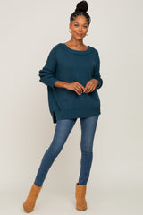 Teal Exposed Seam Side Slit Sweater