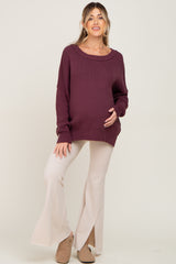 Plum Exposed Seam Side Slit Maternity Sweater