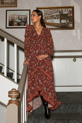 Brown Floral Hi-Lo Train Maternity Maxi Dress