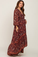 Brown Floral Hi-Lo Train Maternity Maxi Dress