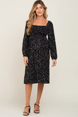 Black Printed Long Sleeve Maternity Midi Dress