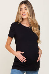 Black Basic Crew Neck Maternity Tee