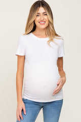 White Basic Crew Neck Maternity Tee