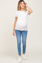 White Basic Crew Neck Maternity Tee