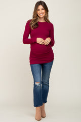 Burgundy Soft Knit Ruched Maternity Top