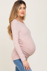 Light Pink Soft Knit Ruched Maternity Top