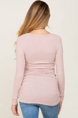 Light Pink Soft Knit Ruched Maternity Top