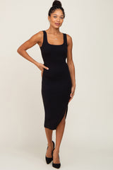 Black Knit Fitted Maternity Midi Dress