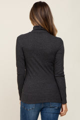 Charcoal Heathered Ribbed Mock Neck Long Sleeve Maternity Top