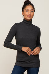 Charcoal Heathered Ribbed Mock Neck Long Sleeve Maternity Top