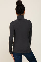 Charcoal Heathered Ribbed Mock Neck Long Sleeve Top