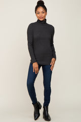 Charcoal Heathered Ribbed Mock Neck Long Sleeve Top