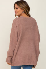 Mocha Fuzzy Knit Front Pocket Maternity Cardigan