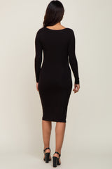 Black Long Sleeve Square Neck Maternity Dress