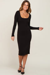 Black Long Sleeve Square Neck Maternity Dress