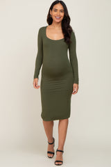 Olive Long Sleeve Square Neck Maternity Dress