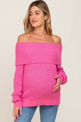 Fuchsia Foldover Off Shoulder Maternity Sweater