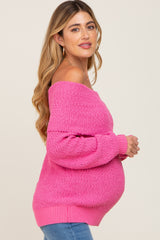 Fuchsia Foldover Off Shoulder Maternity Sweater