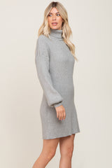 Heather Grey Turteneck Ribbed Sweater Dress